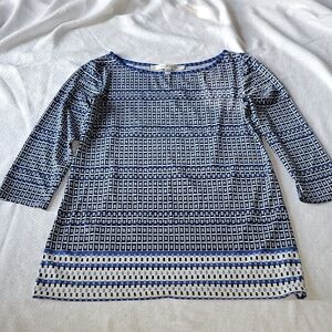 Max Studio Blue Black Cream Boatneck Top Small Mint Condition